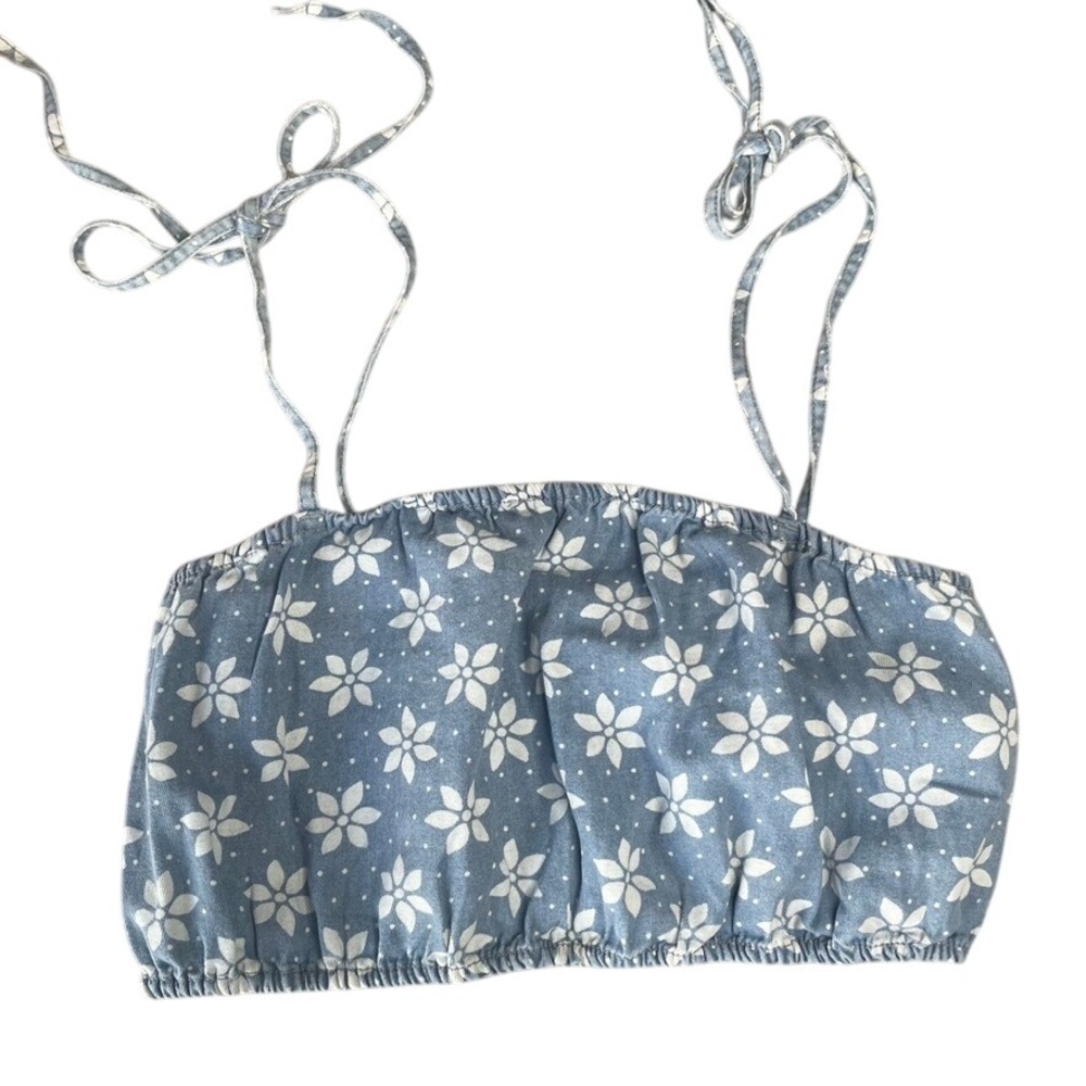 Billabong Wrangler Blue Floral‎ Smocked Crop Tank Top Women's M/M - Picture 2 of 4